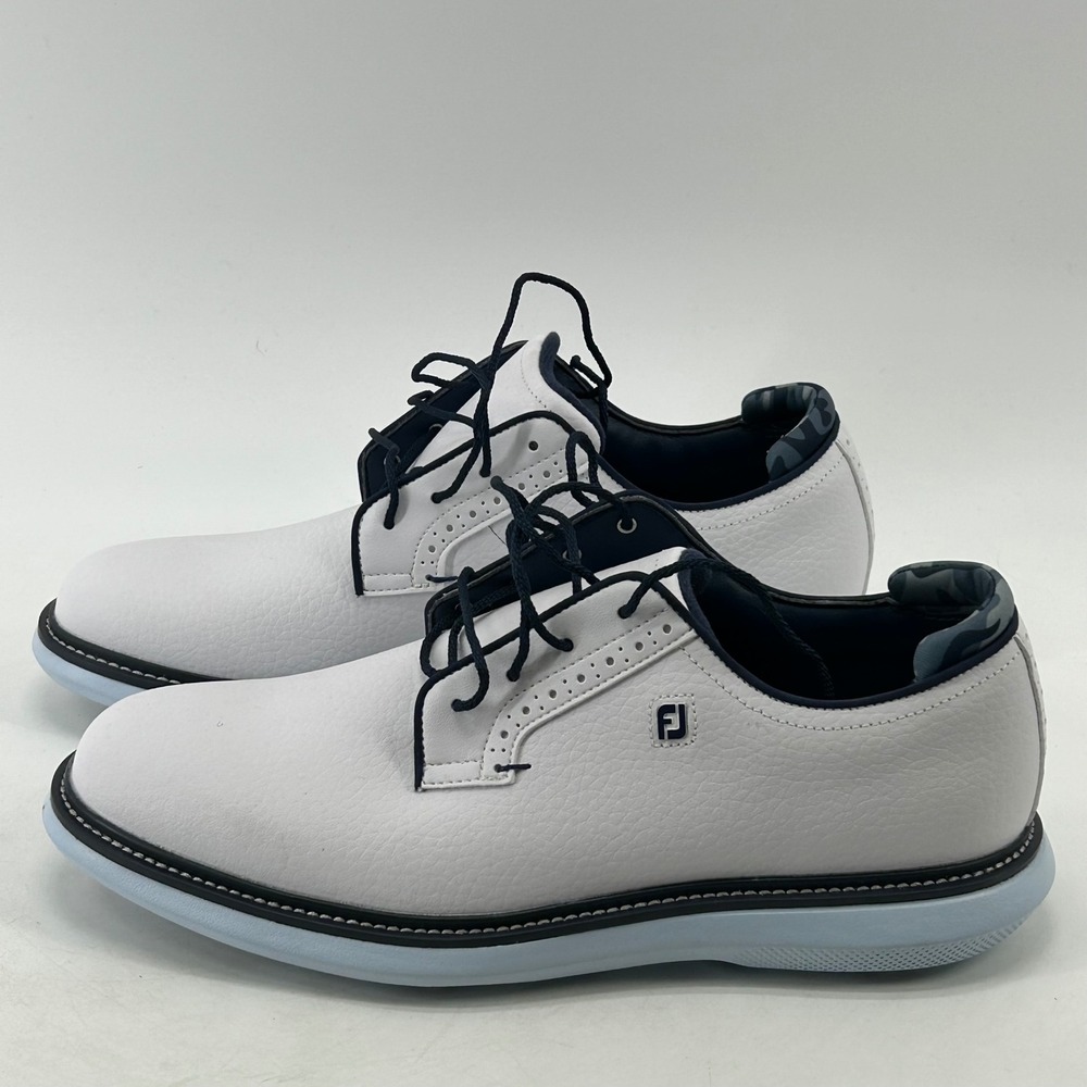 FootJoy Traditions Golf Shoes Mens 9 White Navy Leather Spiked 57972 Waterproof